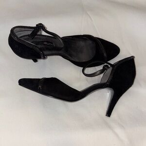 Bandolino Black Suede Pointed-Toe Ankle-Strap Heels